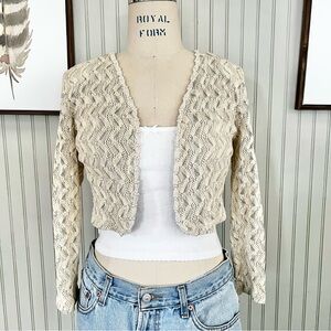 Y2K LA Gal Knit Cream Color Crop Cardigan with Pearl Trim